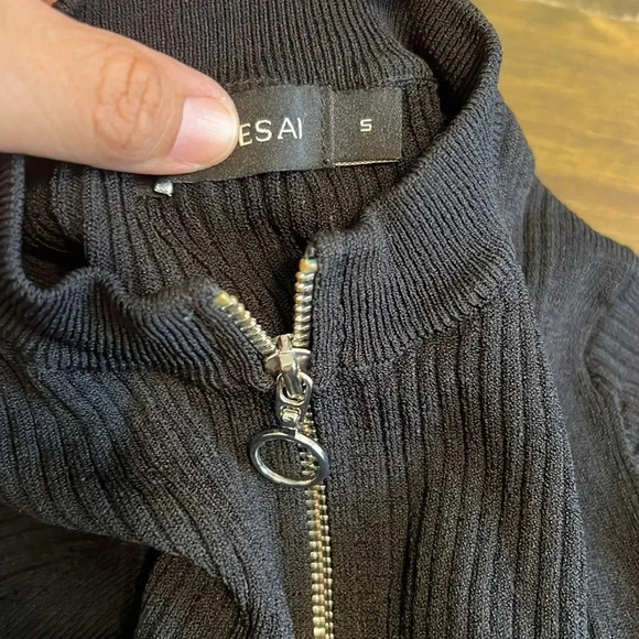 PARI DESAI TIFF SWEATER BODYSUIT BLACK RIBBED LONG SLEEVE O ZIPPER STRETCHY S - Picture 5 of 7